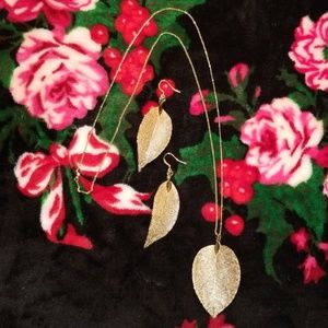 Gold Leaf Necklace and Dangling Earring Set